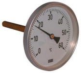 Thermrad thermometer. Kastdiameter 63mm. Maat 1/2", met dompelbuis, Meetbereik 0 - 60?C, aansluiting Axiaal (achter)