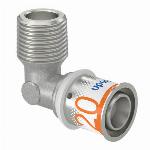 Uponor, Kniekoppeling, 90? graden, S-press plus, 20mm  x 1/2" (pers x buitendraad), messing, 10 bar
