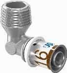 Uponor, Kniekoppeling, 90? graden, S-press plus, 16mm  x 1/2" (pers x buitendraad), messing, 10 bar