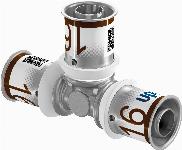 Uponor, T-stuk, S-press plus, 16mm  x 16mm x 16mm (pers x pers x pers), messing